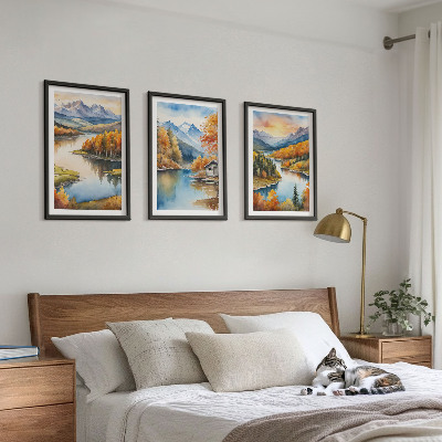 Conjunto de quadros para sala de estar Paisagens de montanha no outono
