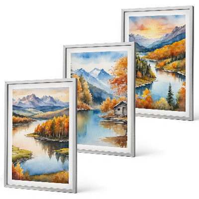 Conjunto de quadros para sala de estar Paisagens de montanha no outono
