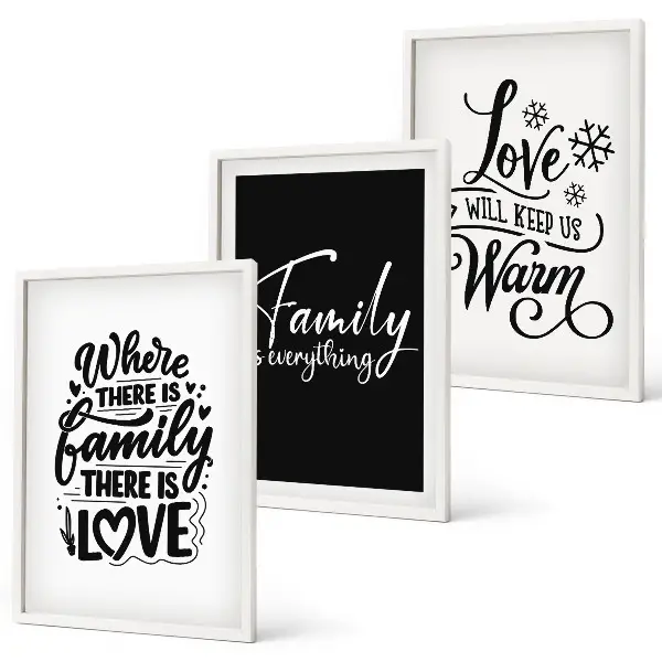 Conjunto de quadros decorativos modernos com tema de família, amor, aconchego e lar