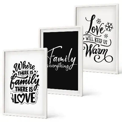 Conjunto de quadros decorativos modernos com tema de família, amor, aconchego e lar