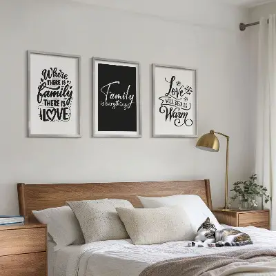 Conjunto de quadros decorativos modernos com tema de família, amor, aconchego e lar