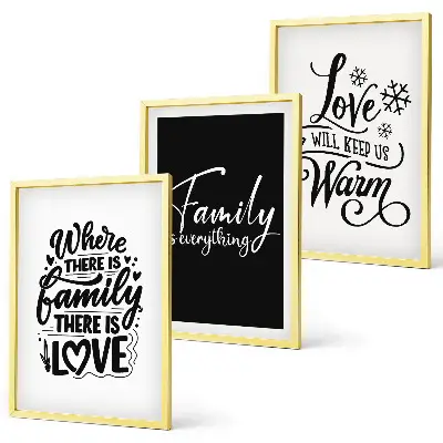 Conjunto de quadros decorativos modernos com tema de família, amor, aconchego e lar