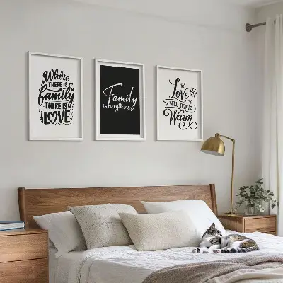 Conjunto de quadros decorativos modernos com tema de família, amor, aconchego e lar