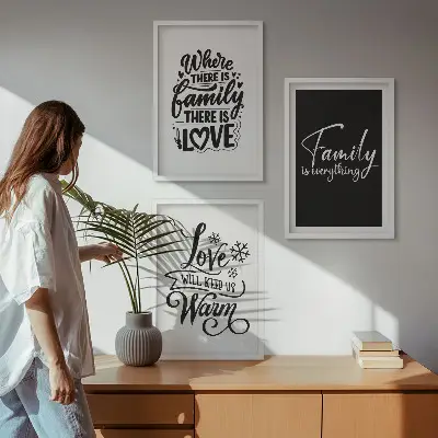 Conjunto de quadros decorativos modernos com tema de família, amor, aconchego e lar