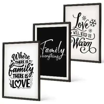 Conjunto de quadros decorativos modernos com tema de família, amor, aconchego e lar