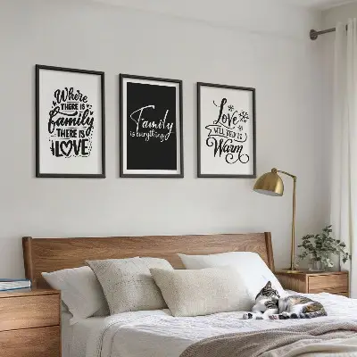 Conjunto de quadros decorativos modernos com tema de família, amor, aconchego e lar