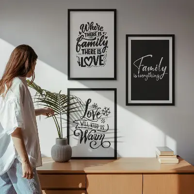 Conjunto de quadros decorativos modernos com tema de família, amor, aconchego e lar
