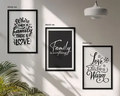 Conjunto de quadros decorativos modernos com tema de família, amor, aconchego e lar