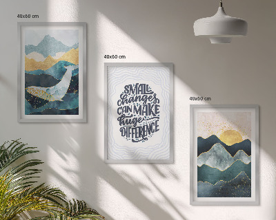 Conjunto de 3 quadros com moldura Inspiração abstrata de montanhas