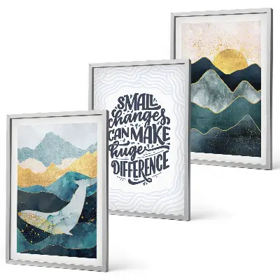 Conjunto de 3 quadros com moldura com inspiração abstrata de montanhas
