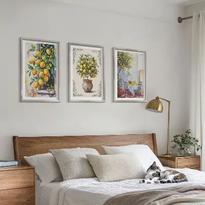 Conjunto de quadros para sala de estar estampa de limoeiros com frutos ao sol