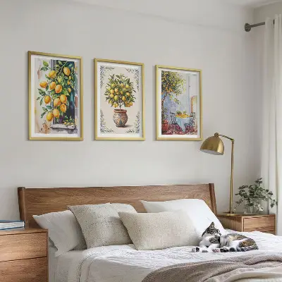 Conjunto de quadros para sala de estar estampa de limoeiros com frutos ao sol