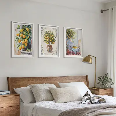 Conjunto de quadros para sala de estar estampa de limoeiros com frutos ao sol