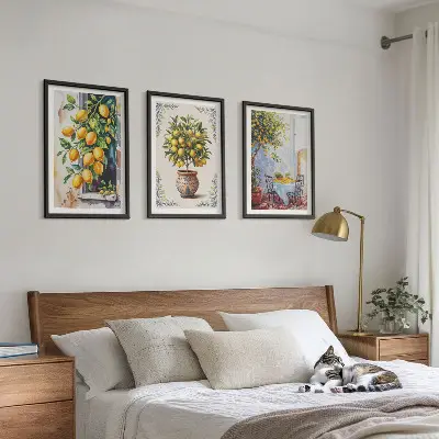 Conjunto de quadros para sala de estar estampa de limoeiros com frutos ao sol