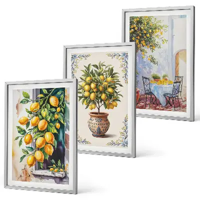 Conjunto de quadros para sala de estar estampa de limoeiros com frutos ao sol