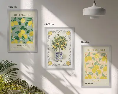 Conjunto de quadros decorativos modernos tema frutas cítricas da Itália