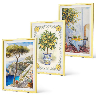 Conjunto de 3 quadros com moldura Vista para o mar de limoeiros