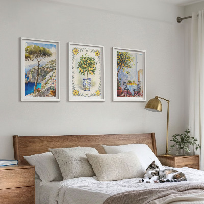 Conjunto de 3 quadros com moldura Vista para o mar de limoeiros