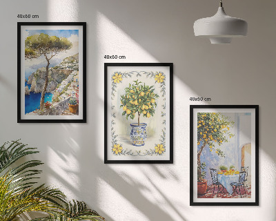 Conjunto de 3 quadros com moldura Vista para o mar de limoeiros