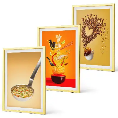 Conjunto de quadros decorativos modernos com temas de comida para cozinha