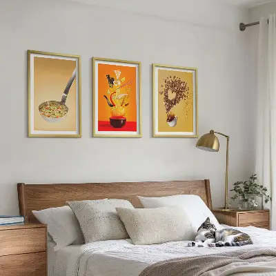 Conjunto de quadros decorativos modernos com temas de comida para cozinha