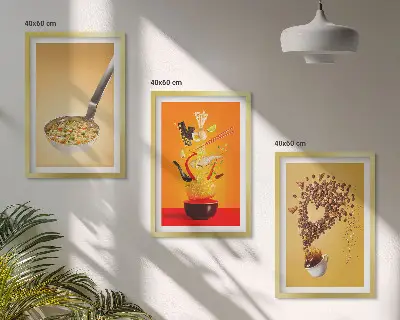 Conjunto de quadros decorativos modernos com temas de comida para cozinha