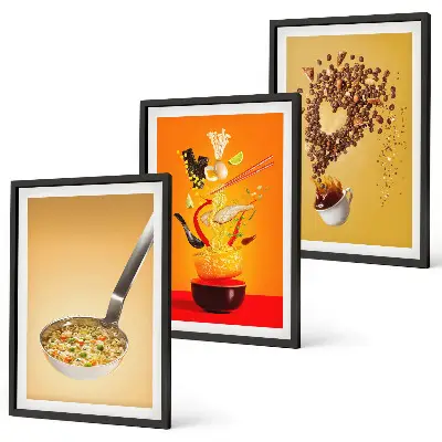 Conjunto de quadros decorativos modernos com temas de comida para cozinha
