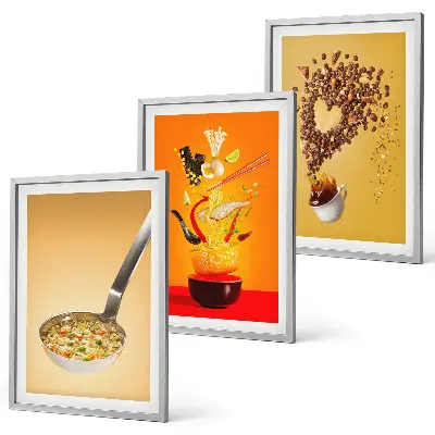 Conjunto de quadros decorativos modernos com temas de comida para cozinha