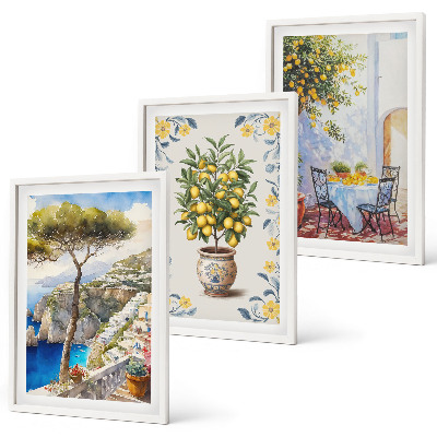 Conjunto de 3 quadros com moldura pinturas de limoeiros-do-mar