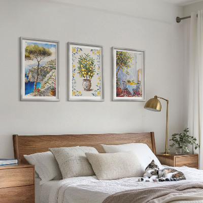 Conjunto de 3 quadros com moldura pinturas de limoeiros-do-mar