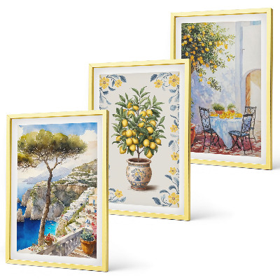 Conjunto de 3 quadros com moldura pinturas de limoeiros-do-mar