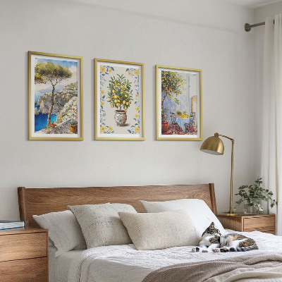 Conjunto de 3 quadros com moldura pinturas de limoeiros-do-mar