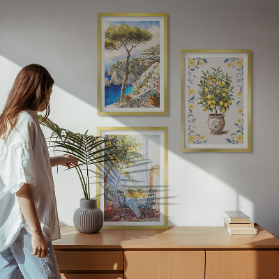 Conjunto de 3 quadros com moldura pinturas de limoeiros-do-mar