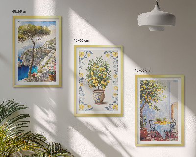 Conjunto de 3 quadros com moldura pinturas de limoeiros-do-mar
