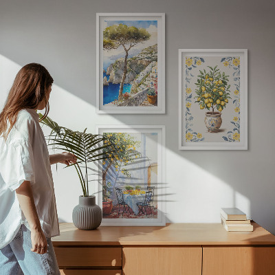Conjunto de 3 quadros com moldura pinturas de limoeiros-do-mar