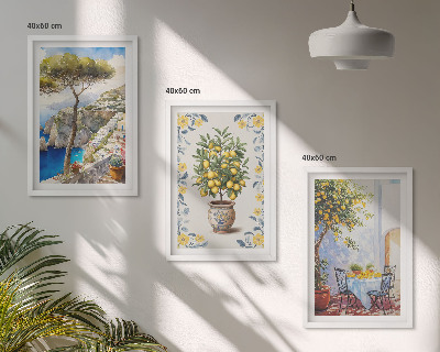 Conjunto de 3 quadros com moldura pinturas de limoeiros-do-mar