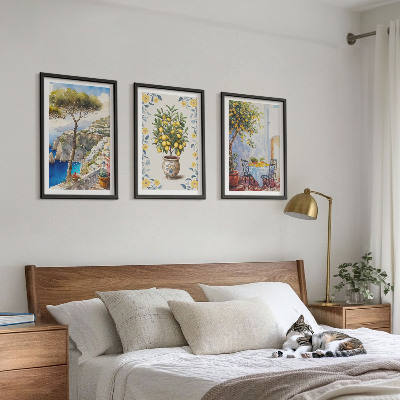 Conjunto de 3 quadros com moldura pinturas de limoeiros-do-mar