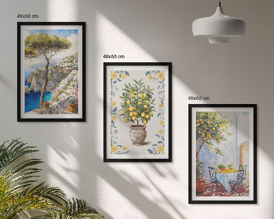 Conjunto de 3 quadros com moldura pinturas de limoeiros-do-mar