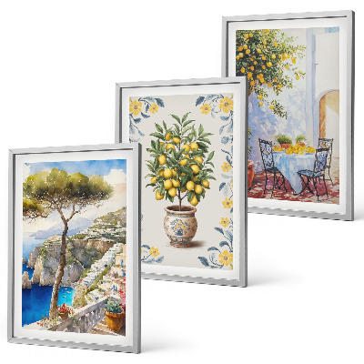 Conjunto de 3 quadros com moldura pinturas de limoeiros-do-mar