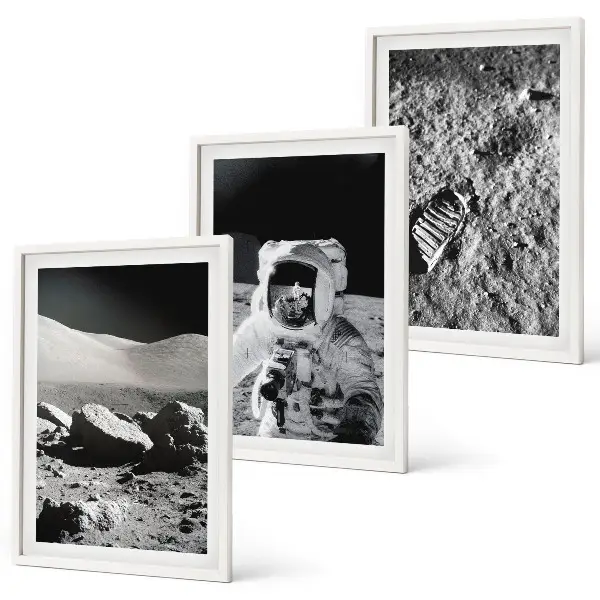 Conjunto de quadros para sala de estar com fotos da NASA de astronautas na Lua