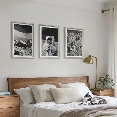 Conjunto de quadros para sala de estar com fotos da NASA de astronautas na Lua