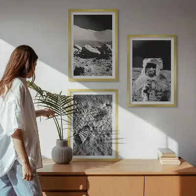 Conjunto de quadros para sala de estar com fotos da NASA de astronautas na Lua