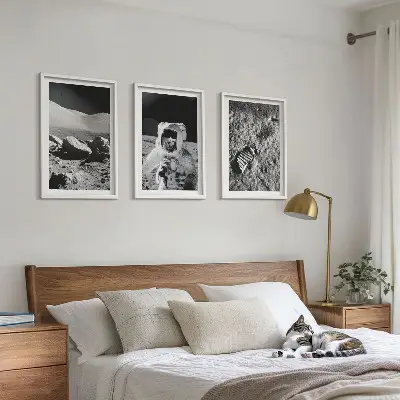Conjunto de quadros para sala de estar com fotos da NASA de astronautas na Lua
