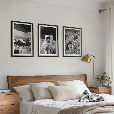 Conjunto de quadros para sala de estar com fotos da NASA de astronautas na Lua
