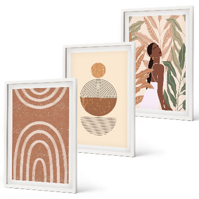 Conjunto de 3 quadros com moldura Padrões e geometria de plantas elegantes