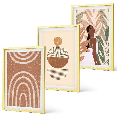 Conjunto de 3 quadros com moldura Padrões e geometria de plantas elegantes