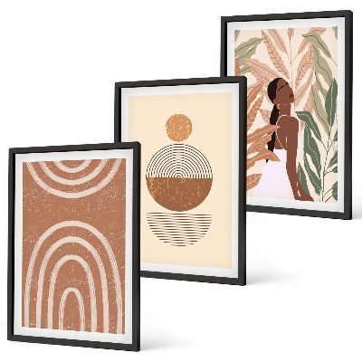 Conjunto de 3 quadros com moldura Padrões e geometria de plantas elegantes