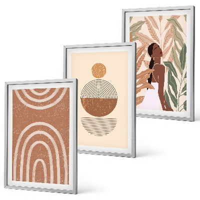 Conjunto de 3 quadros com moldura Padrões e geometria de plantas elegantes