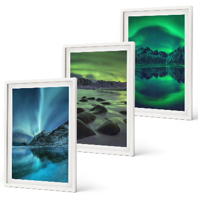 Conjunto de quadros para sala de estar Paisagem invernal da aurora boreal