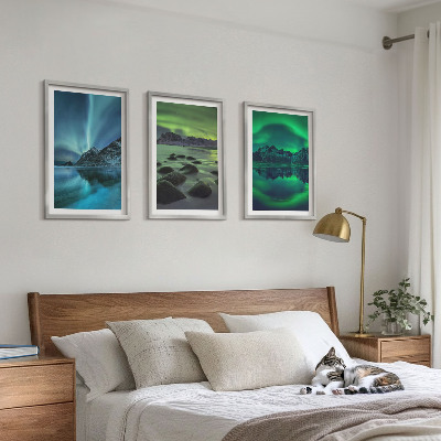Conjunto de quadros para sala de estar Paisagem invernal da aurora boreal